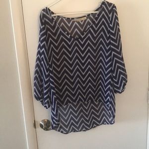 Chevron 3/4 sleeve sheer/chiffon high low blouse